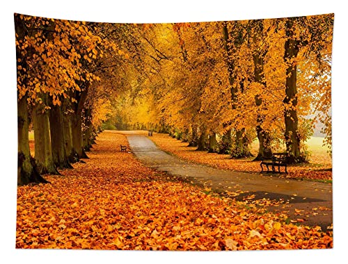 Fall Maple Forest Tapestry Natural Landscape Autumn Maple Tree with Vintage Road Fall Wall Hanging for Bedroom Living Room Dorm Home Party Decor 92.5x70.9 Inch