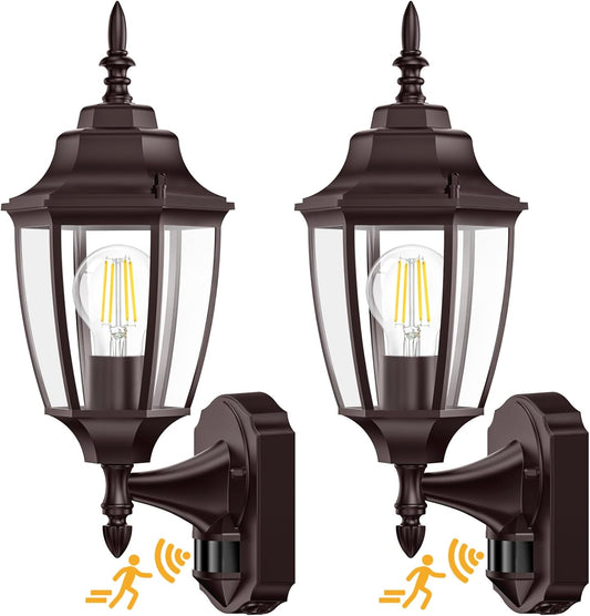 Lamomo Outdoor Wall Sconce, 2 Pack Dusk to Dawn Motion Sensor Bronze Outdoor Light Fixtures Wall Mounted, Exterior Aluminum Waterproof Porch Lights for Patio Front Door Garage