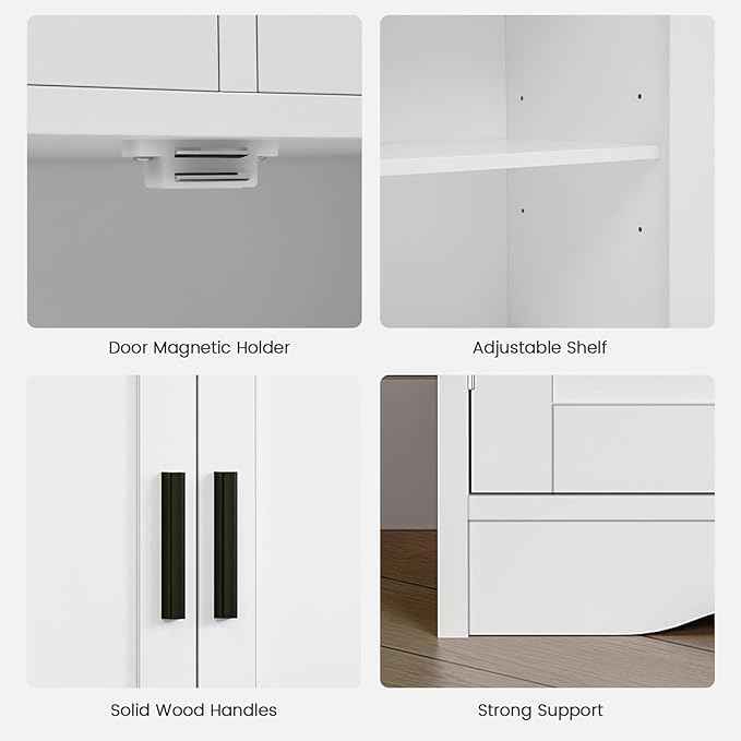 Iwell Bathroom Cabinet with Doors and Drawers, Freestanding Bathroom Storage Cabinet, Adjustable Shelves, for Living Room, Kitchen, Home Office, White