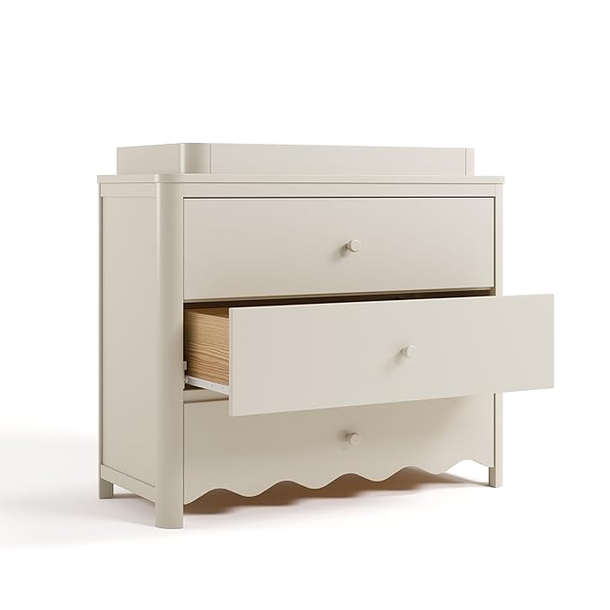 Storkcraft Casablanca 3 Drawer Chest with Removable Changing Topper (Frosted Oat) – GREENGUARD Gold Certified Wood Dresser for Baby & Kids, Interlocking Drawer System for Safety