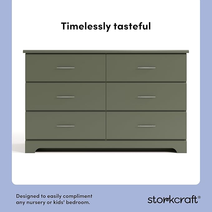 Storkcraft Brookside 6-Drawer Dresser (Olive) – GREENGUARD Gold Certified, Green Dresser for Bedroom, Kids & Nursery Storage Chest, Safety Interlocking Drawers, Pre-Installed Tracks, Kids Chest