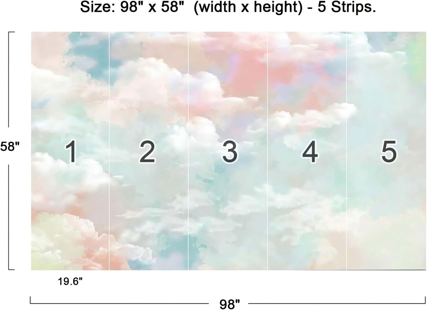 Wall Mural - 3D Wallpaper Decoration, Pink Clouds Peel and Stick, 98" x 58"