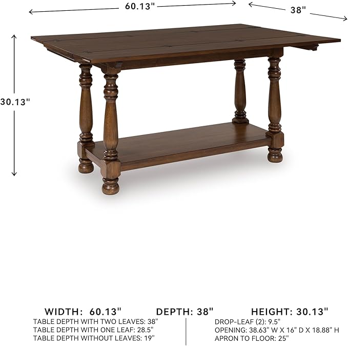 Signature Design by Ashley Sturlayne Transitional Expandable Flip Top Sofa Table with Lower Shelf and Turned Leg, Dark Brown