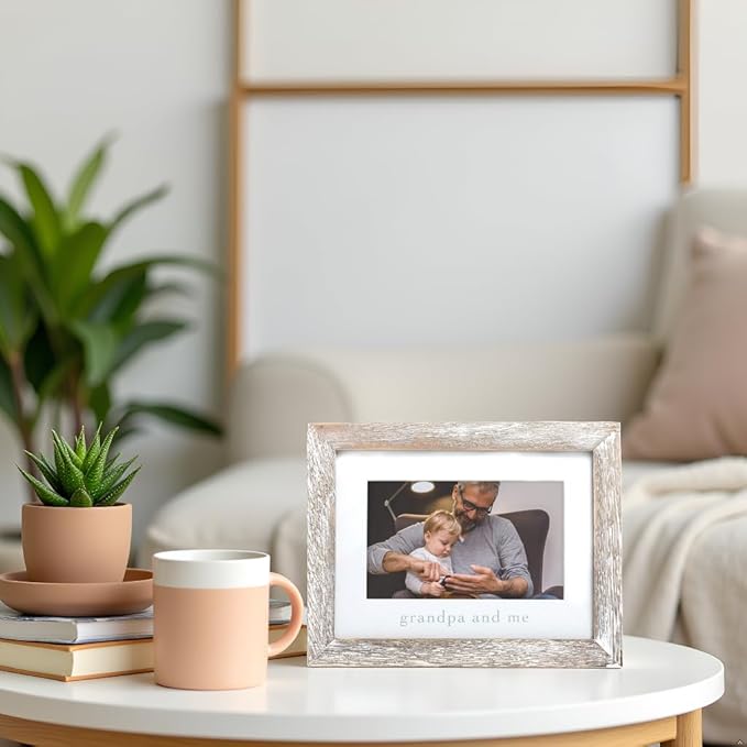 Pearhead Grandpa and Me Rustic Picture Frame, Gender Neutral Nursery Decor, Farmhouse Style Wall or Tabletop Display, Gift for New Dad or Grandfather, 4x6 Photo Insert, Distressed Wood