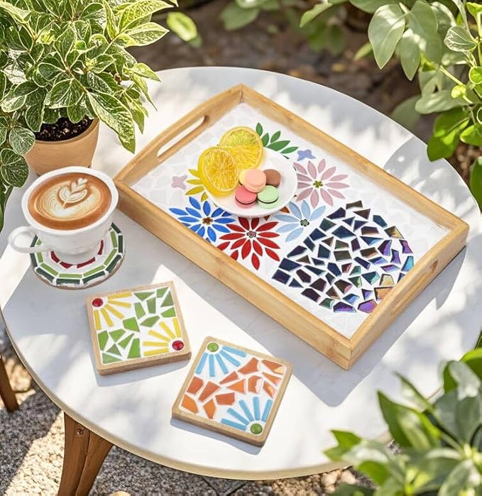 Youway Style Iridescent Glass Mosaic Tiles for Crafts Bulk,200g Orange Broken Mosaic Glass Pieces for Garden Crafts Kits,DIY Mosaic Art Decor