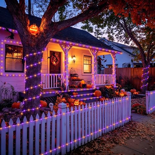 Orange and Purple Solar Halloween Lights (66 Foot)
