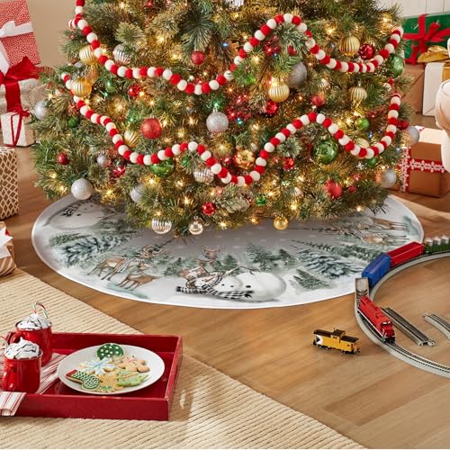 Snowman Reindeer Snowflake Christmas Tree Skirt 36 Inch
