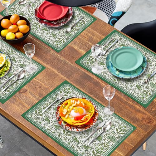 Green Floral Boho Placemats Set of 4