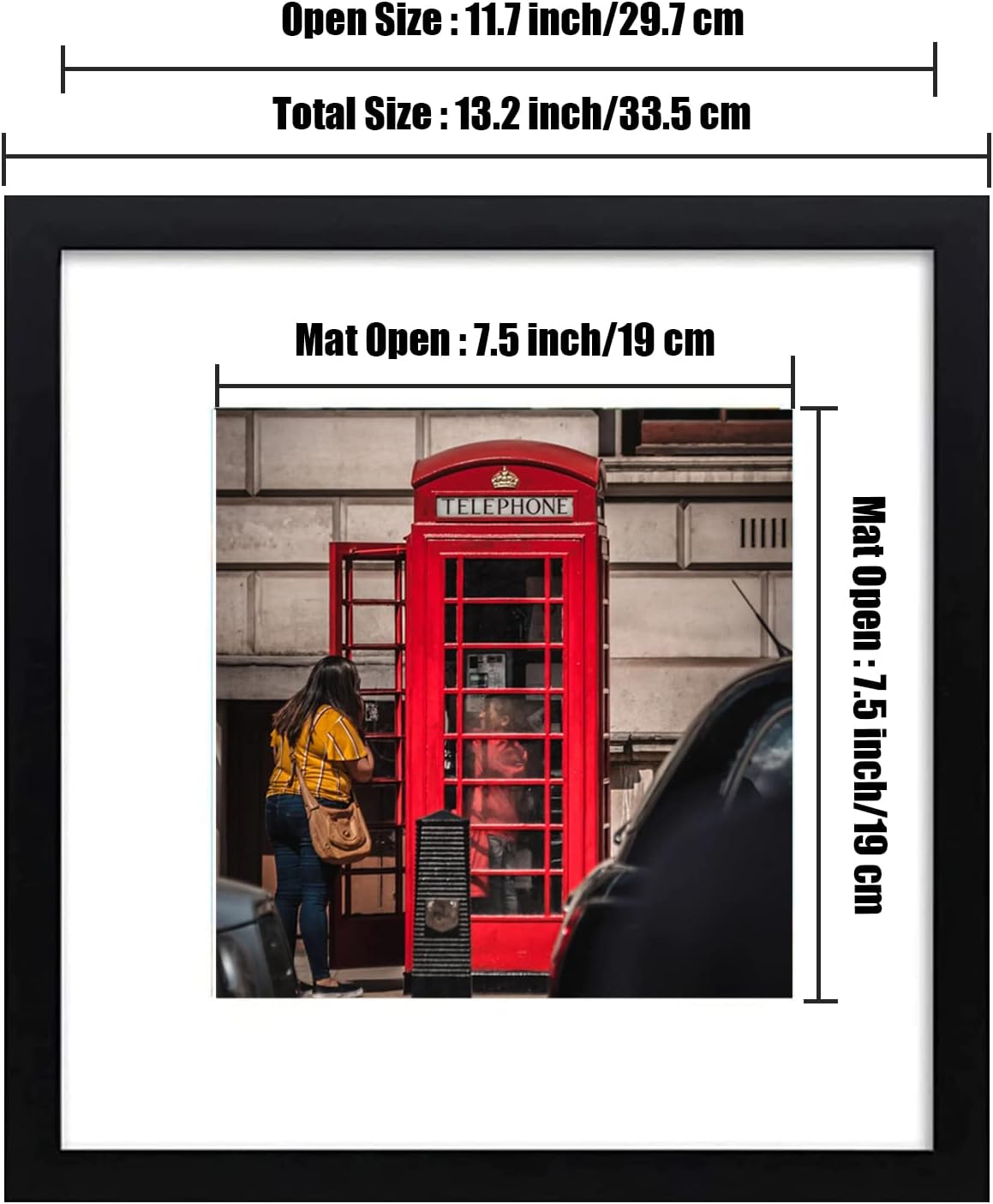 12x12 Picture Frame Set of 6, Display Pictures 8x8 with Mat or 12x12 Without Mat for Wall Mounting,Black