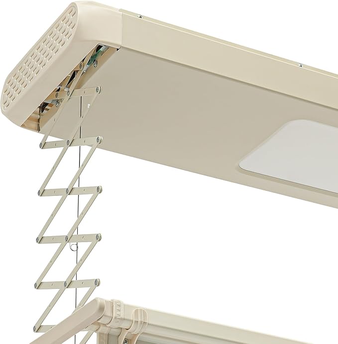 Electric Retractable Airing Rack, Ceiling Mounted Clothes Drying Rack, Retractable Clothesline, Vertical Laundry Drying Rod with LED Light & Remote, 110V 24W, Off-White Color