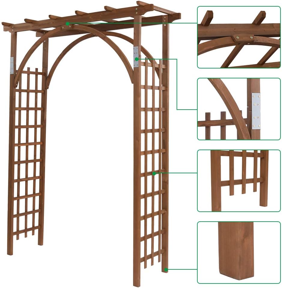Outvita 7 Ft Wooden Garden Arbor Arch, Fir Wood Arbour Trellis, Pergola Archway for Wedding Ceremony Decoration Pergola Plant Climbing Rose Vines Lawn Courtyard Patio Dark Brown