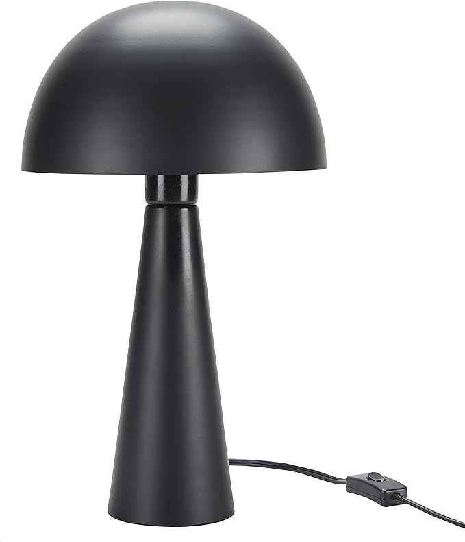 Nourison Home 16" Matte Black Metal Mushroom Table Lamp, Modern, Retro, Desk Light for Bedroom, Dining, Office, Entryway