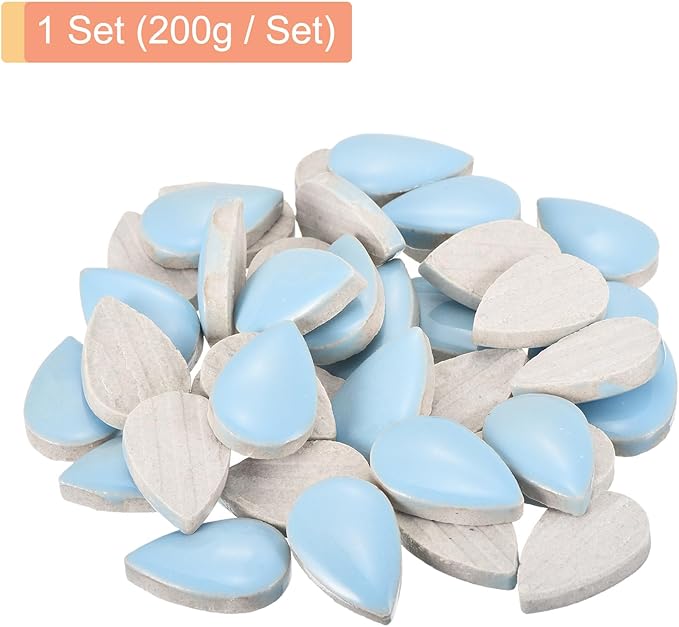 MECCANIXITY 200g Ceramic Mosaic Tiles for Crafts Bulk, Raindrop Light Blue Ceramic Tiles for Mosaic Kits Garden Stepping Stone Cup Mat