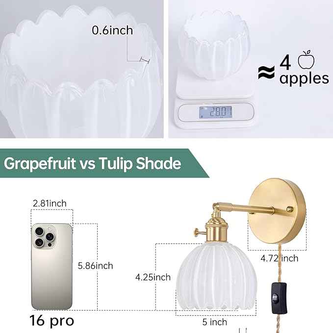 Plug in Wall Sconce, White Tulip Glass Lampshade Wall Light Plugin Corded for Bedside Bedroom Doorway, 2 Pack