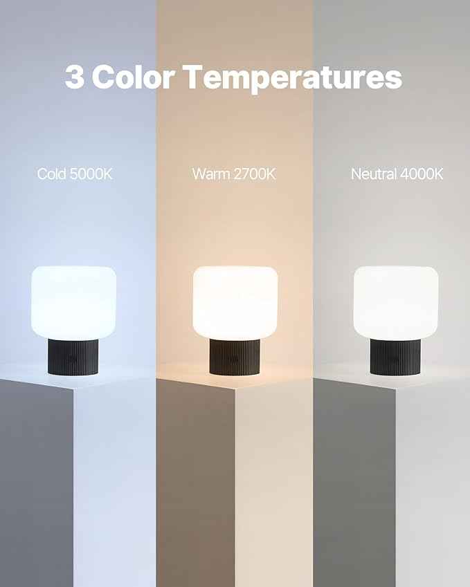 Halo Mushroom Lamp, 5W Cute Cordless Rechargeable Table Lamp with Glass Shade, 3 Color Temps LED Dimmable Ambient Lighting, Small Retro Touch Bedside Light for Bedroom Decor, Black