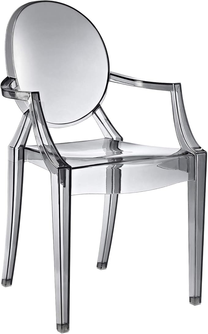 Modway Casper Modern Acrylic Stacking Kitchen and Dining Room Arm Chair in Smoke - Fully Assembled