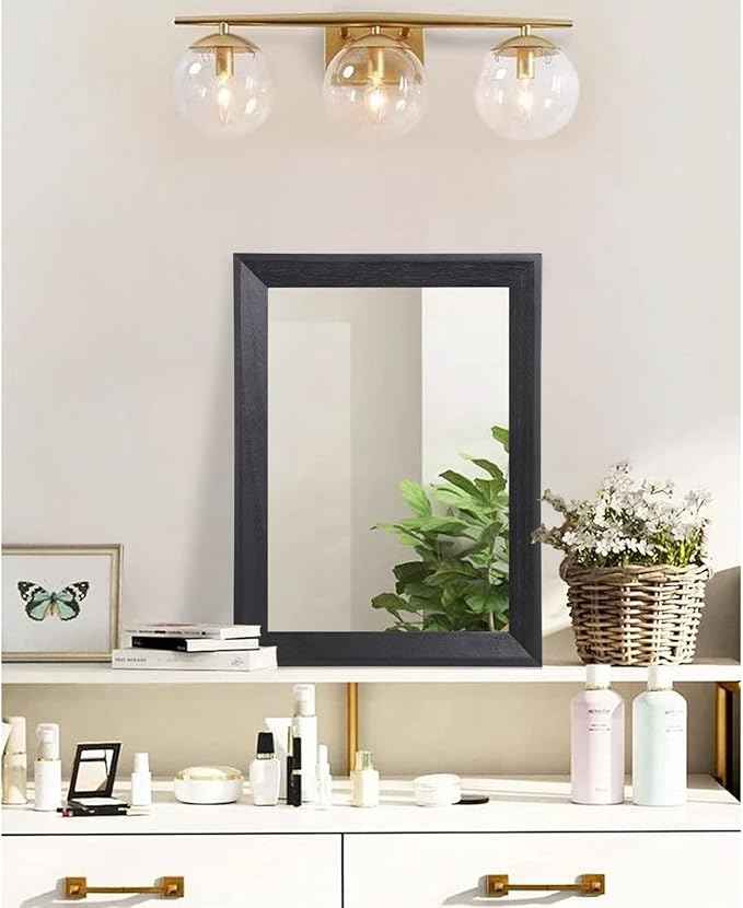 AAZZKANG Wall Mirror Black Rectangle Mirrors for Wall with Wood Framed Decorative for Bedroom Bathroom Living Room Farmhouse Entryway Hanging Small