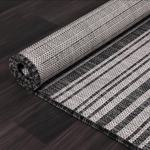 Stripe Outdoor Rug 10x14 Washable Outside Carpet for Indoor Patio Porch Waterproof Easy Cleaning Non Shedding Area Rugs Dark Gray 10 x 14 (140 Sq Ft)