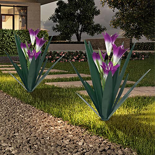 Metal Agave Plant Outdoor Decoration Lily Mexican Yard Art Garden Gift Home Decor Hand Painted Metal Agave Garden Yard Statue (2 Count)
