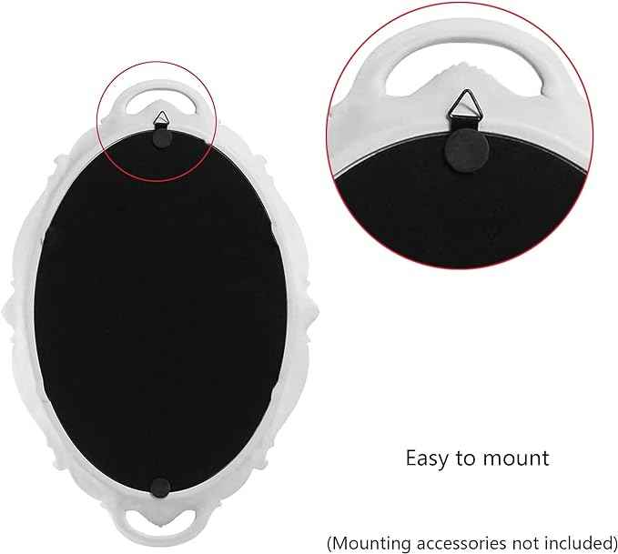 2 Pack - Vintage Decorative White Framed Mirror, Wall Hanging Mirrors & Tabletop Tray for Bedroom Living Room Dresser Decor, Oval- 9.6" W x 14.3" L (WHITE-2PACK)