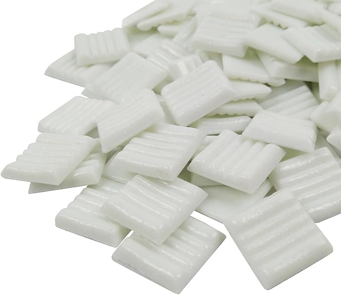 Mosaic Tiles, Bulk Glass Mosaic Pieces, 2x2cm Wavy Square Tiles, Mosaic Kits for Adults, Glass Mosaic Tiles forCrafts DIY Art, Frames, Vases Filler, Home Decor, 410g/14.5oz (White)