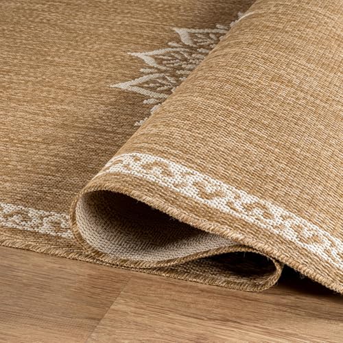Outdoor Rug 8x10 Medallion Natural Modern Area Rugs for Indoor and Outdoor Patios Kitchen and Hallway Mats Washable Porch Deck Outside Carpet (80 Sq Ft)