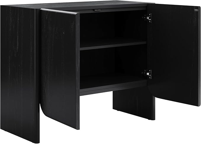 Nathan James Jacala Mid Century Modern Entryway Storage Cabinet with Doors, Living Room Accent Cabinet with Wood Frame, Black Oak