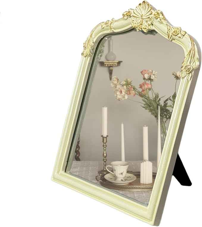Cream Flower Bow Mirror - 13x10 Inch Perfect Elegant Decorative Accent, Wall-Mounted Tabletop Makeup Mirror for Nursery Baby Room Bedroom Decor