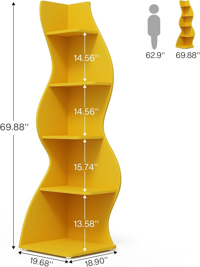 Tribesigns Corner Shelf, Modern 5-Tier Wall Corner Bookshelf, Stylish Corner Small Bookcase Storage Rack Plant Stand with Unique Shape for Living Room, Home Office (Yellow, 2PCS)
