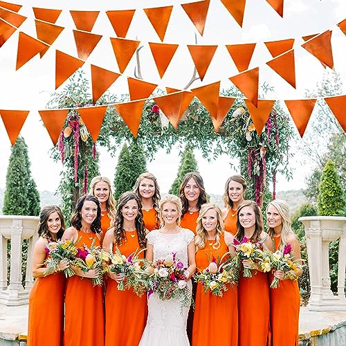 Orange Party Decorations Metallic Fabric Triangle Pennant Banner Flag Bunting Garland for Fall Autumn Thanksgiving Graduation Birthday Wedding Bridal Shower Baby Shower Anniversary Party Supplies (36 Count)