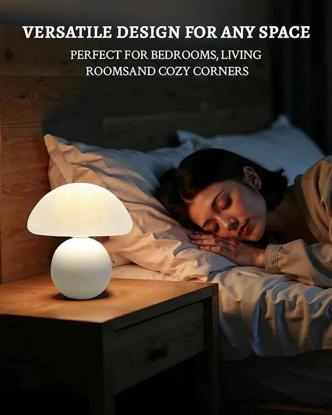 Mushroom Lamp Table Lamp for Bedroom,Desk Bedside Small Lamps for Living Room Night Stands,Mushroom Decor Cute Mini Modern Mid Century Lamps,Unique Aesthetic Home Living Room Decor(White)