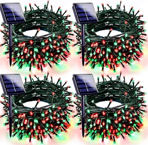 Solar Christmas Lights Outdoor 4 Pack 132FT 400 LED String Lights Red Green (4 Count)
