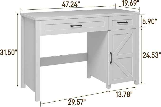 Vabches Farmhouse 47" Executive Desk, Computer Desk with Drawers and Storage Cabinet, Workstation Computer Desk for Home Office, Study.(Cream White)