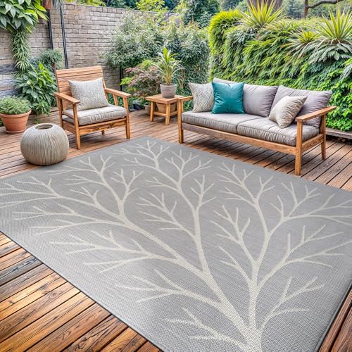 Washable Indoor Outdoor Rug 6x9 Modern Area Rugs Branch Pattern Non Shedding Waterproof Easy Clean Patio Deck Porch Living Room Bedroom Garden RV (54 Sq Ft)