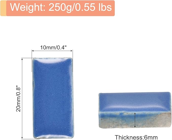 MECCANIXITY 250g Ceramic Mosaic Tiles for Crafts Bulk, Rectangle Blue Ceramic Tile for Mosaic Kits Garden Stepping Stone Cup Mat