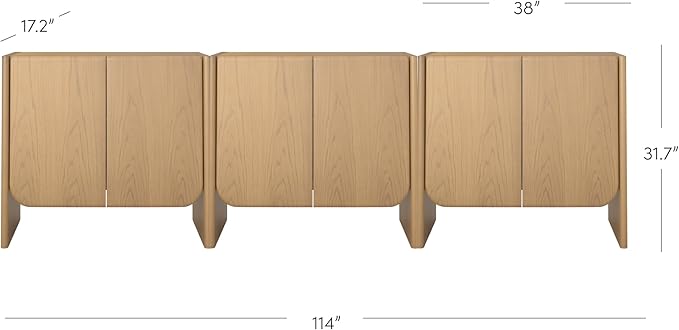 Nathan James Jacala Mid Century Modern Media Console Cabinet or TV Stand, Entryway Storage Cabinet with Doors and Wood Frame, Raw Oak, Set of 3