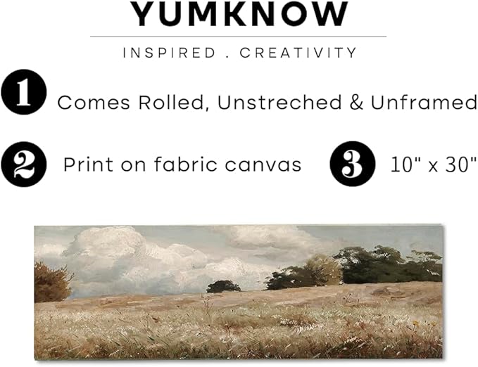 Vintage Farmhouse French Country Bedroom Wall Decor Above Bed - 10x30" - Horizontal Wall Art Over the Bed - Panoramic Landscape Picture Sign, Canvas Oil Painting Long Narrow Autumn Meadow Print Poster