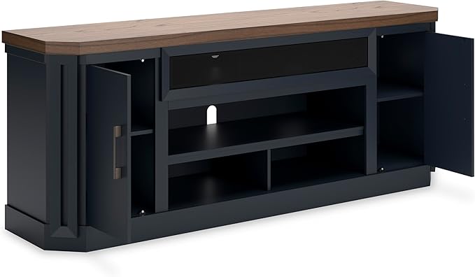 Signature Design by Ashley Landocken Contemporary 83" TV Stand with Electric Fireplace for TVs up to 95", Blue & Light Brown