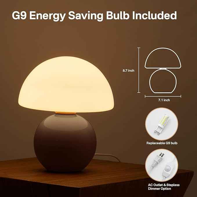 Mushroom Lamp Table Lamp for Bedroom,Desk Bedside Small Lamps for Living Room Night Stands,Mushroom Decor Cute Mini Modern Mid Century Lamps,Unique Aesthetic Home Living Room Decor(Coffee)
