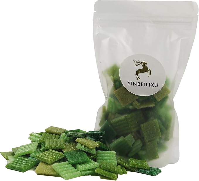 Mosaic Tiles, Bulk Glass Mosaic Pieces, 2x2cm Wavy Square Tiles, Mosaic Kits for Adults, Glass Mosaic Tiles forCrafts DIY Art, Frames, Vases Filler, Home Decor, 410g/14.5oz (Green)