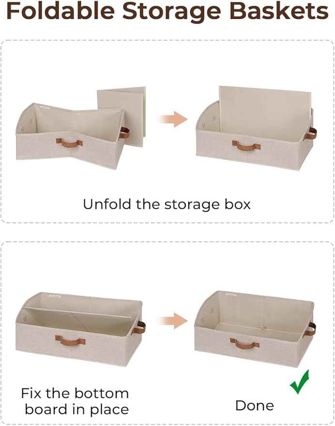 StorageWorks Closet Storage Bins, Trapezoid Organizer Box for Shelves, Fabric Clothes Bin, Foldable Organizing Baskets with Handles, Large, Brown and Beige, 3-Pack