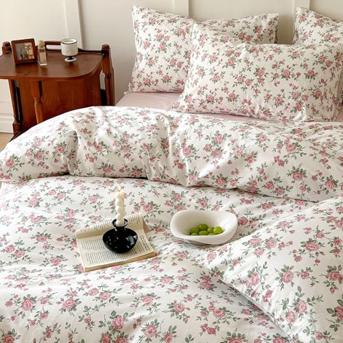 Vintage Floral Comforter Set King Aesthetic Rose Flowers Pattern Comforter Cottagecore Bedding Set 3 Pieces Farmhouse Botanical Comforter Set Soft Lightweight Bedding Comforter King Size