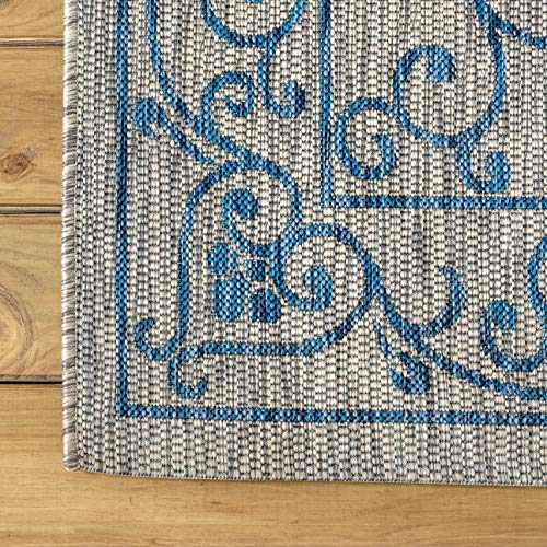 Vintage Filigree Indoor Outdoor Square Area Rug 4X4 Gray