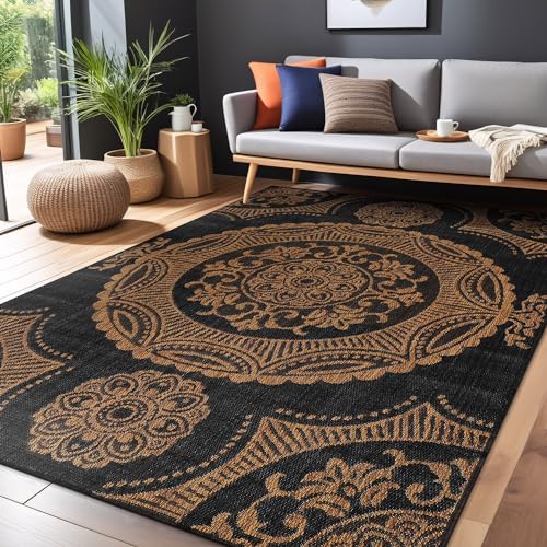 Medallion Outdoor Rug 6x9 Washable Outside Carpet for Indoor Patio Porch Waterproof Easy Cleaning Non Shedding Area Rugs Nut Brown 6 x 9