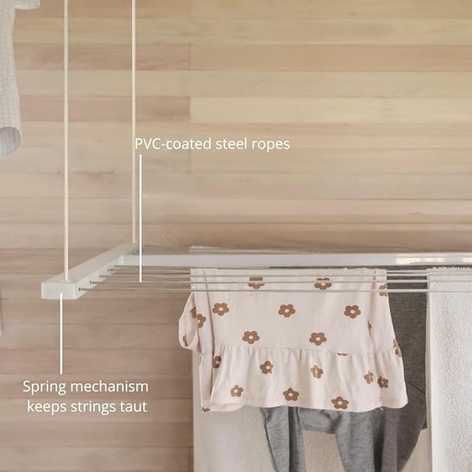 Ceiling Mounted Pulley Drying Rack – Aluminum Clothesline for Indoor or Outdoor Use – Space-Saving Solution for Modern Laundry Rooms (47.3" x 23.6")