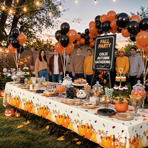 Fall Plastic Tablecloth 8 Packs Thanksgiving Disposable Table Cloth 54x108 Rectangle Table Cover with Pumpkin & Maple Leaf for Holiday Dinner Party Decorations Outdoor Picnic & Baby Showers