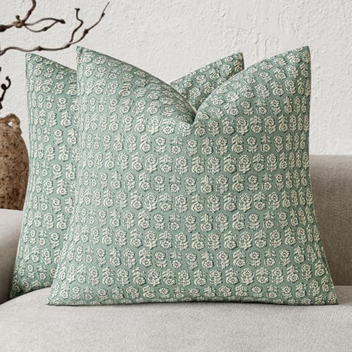 Decorative Floral Print Throw Pillow Covers 20×20 Inch (2 Count)