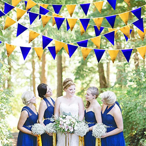 Royal Blue Gold Party Decoration Navy Blue Gold Triangle Pennant Banner Flag Metallic Fabric Bunting Garland for Graduation Birthday Wedding Retirement Bridal Shower Nautical Ahoy Achor Party Supplies (36 Count)