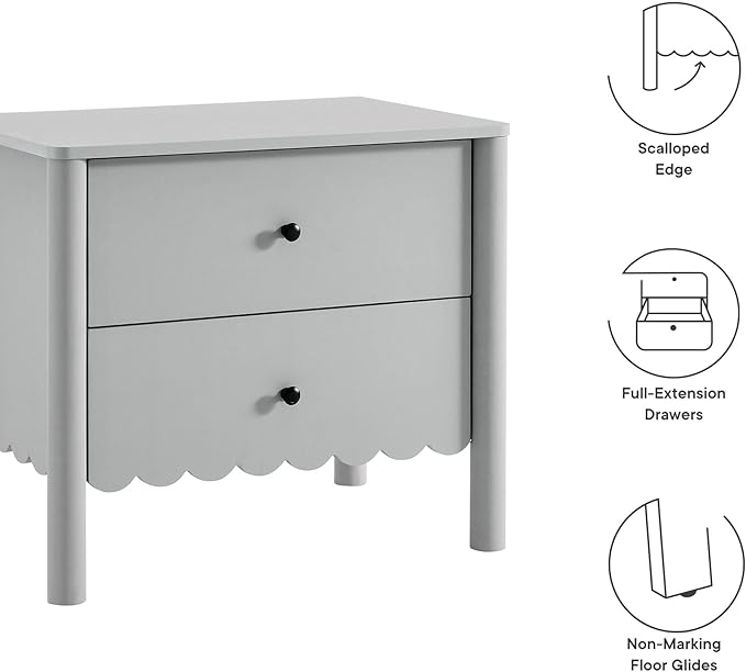 Modway Emmeline Scalloped 2-Drawer Nightstand in Light Gray