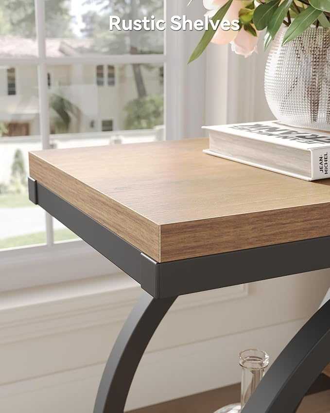 LITTLE TREE End Table, Set of 2 Narrow Side Table with 4-Tier Large Storage Space, Modern Bedside Table for Living Room, Home Office, Bedroom, Natural